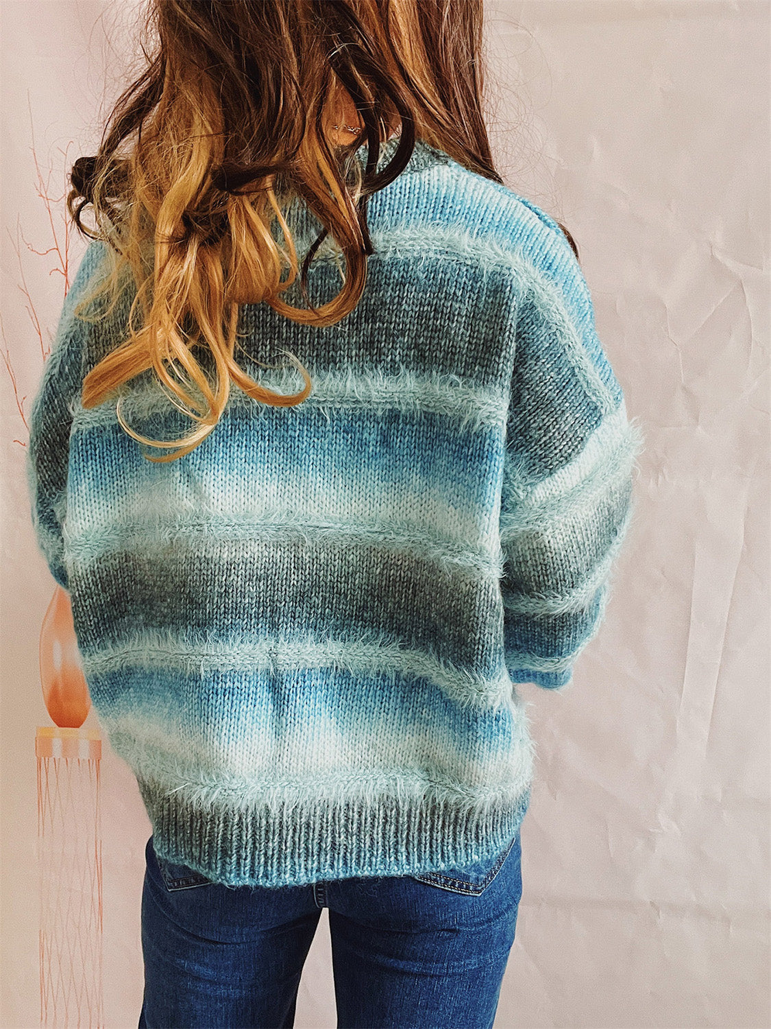 Striped Round Neck Long Sleeve Sweater - The Boutie Shop