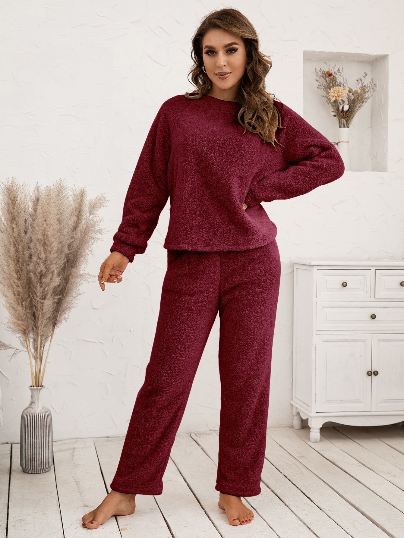 Ivy Lane Teddy Long Sleeve Top and Pants Lounge Set - The Boutie Shop