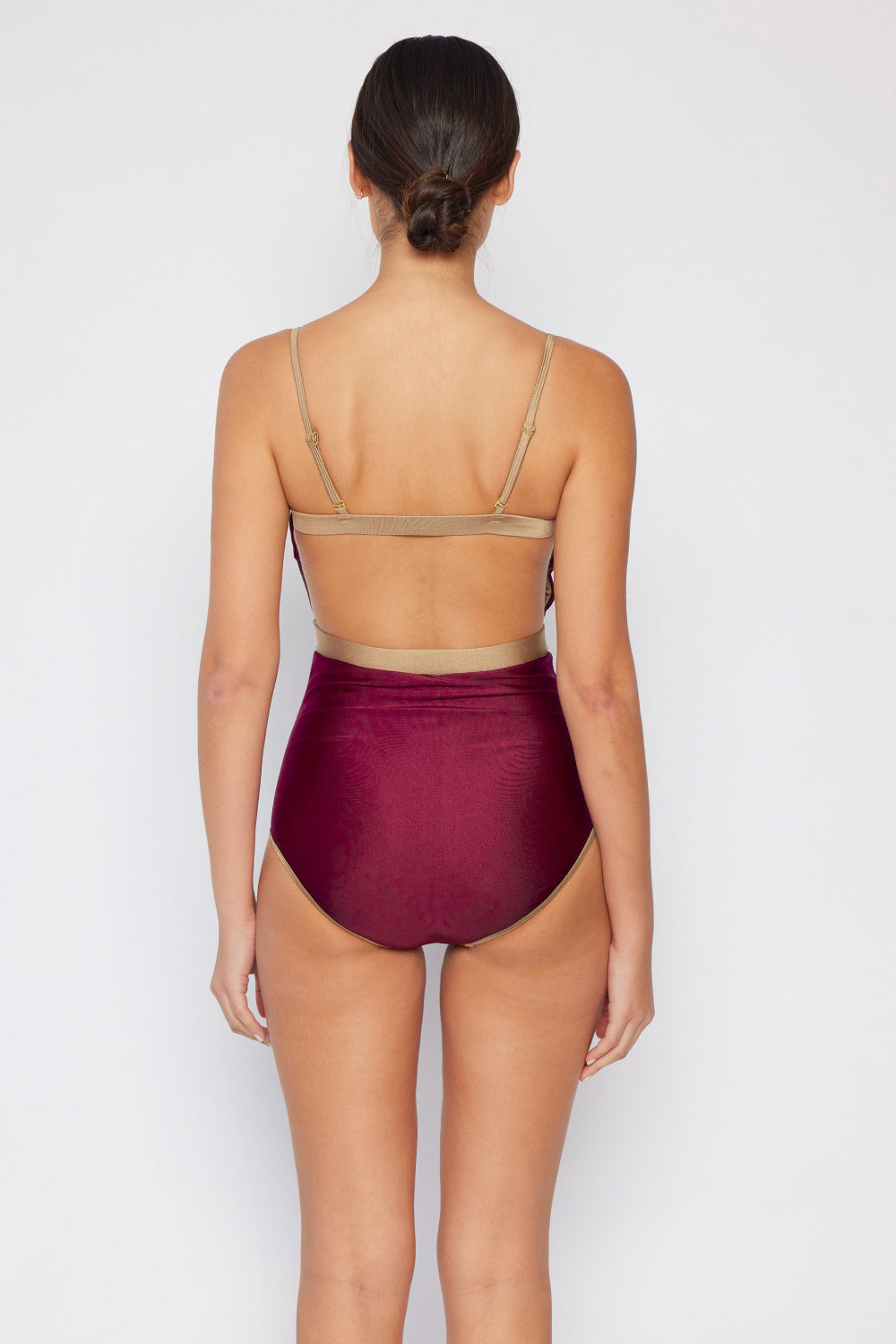 Marina West Swim Wave Break Contrast Trim One-Piece in Wine - The Boutie Shop