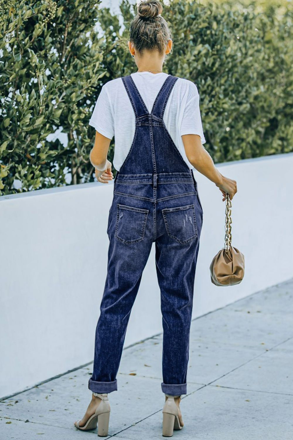 Pocketed Distressed Denim Overalls - The Boutie Shop