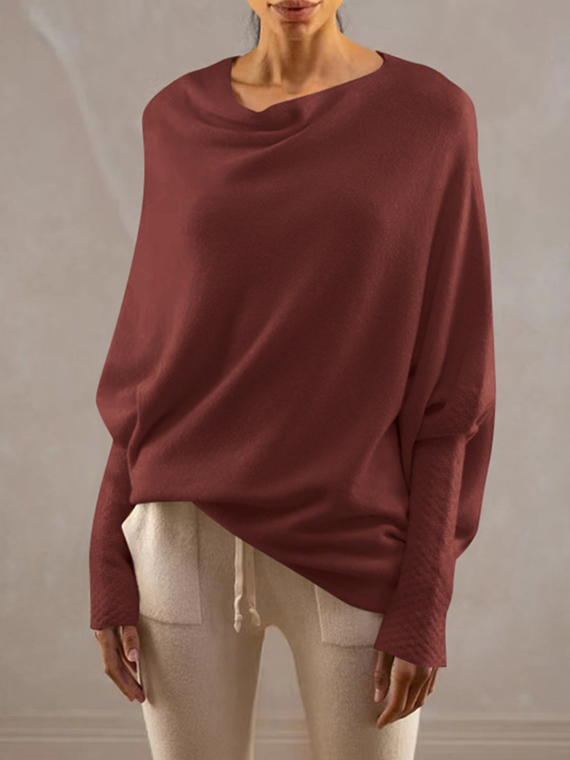 Full Size Boat Neck Batwing Sleeve Knit Top - The Boutie Shop