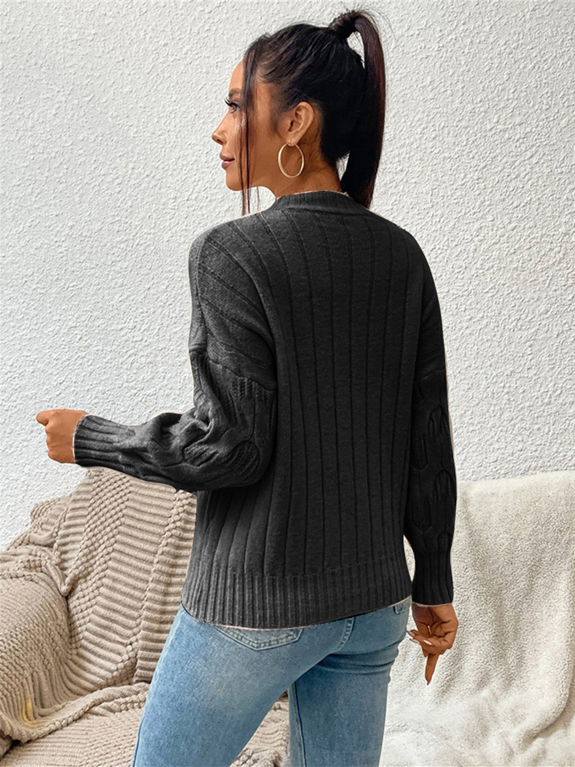 Round Neck Long Sleeve Sweater - The Boutie Shop