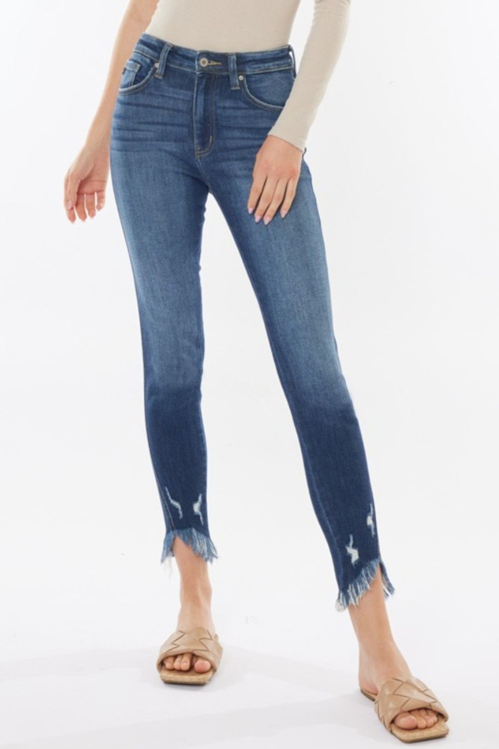 Kancan Raw Hem High Waist Cropped Jeans - The Boutie Shop