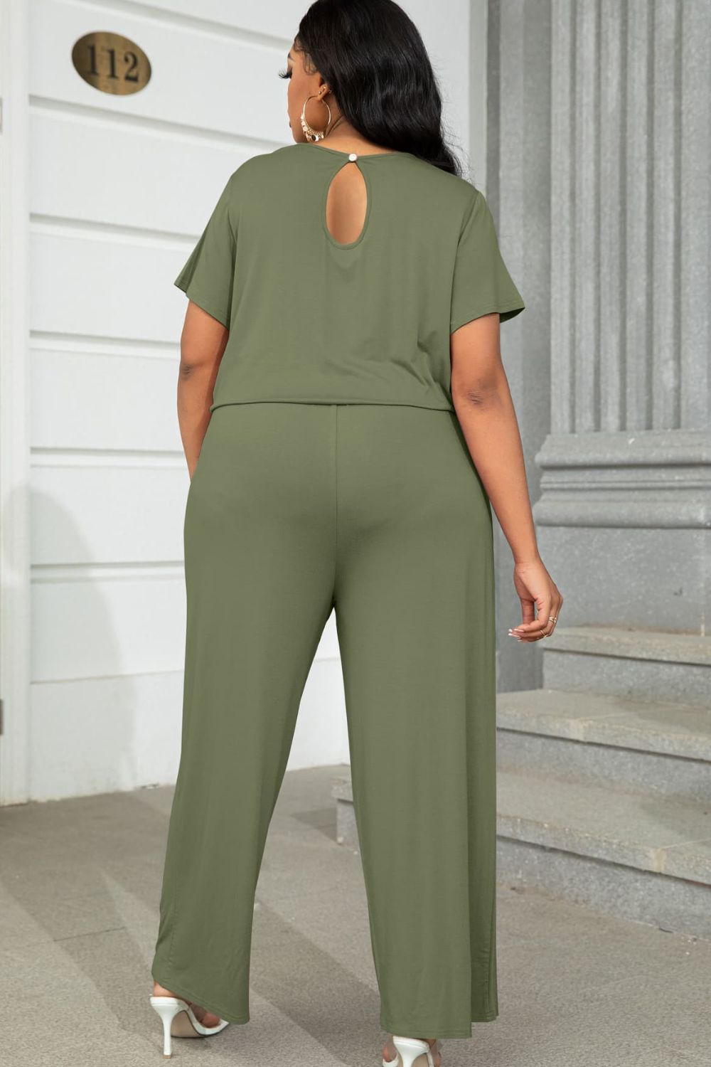 Plus Size Drawstring Waist Short Sleeve Jumpsuit - The Boutie Shop