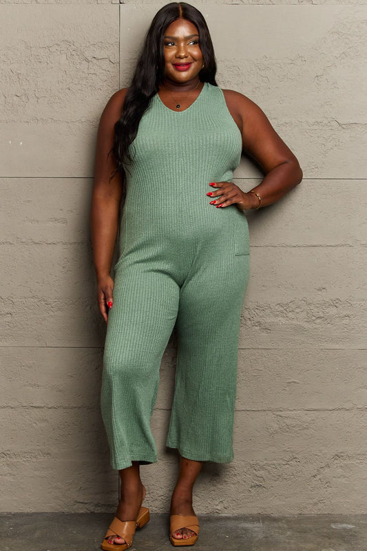 HEYSON Don't Get It Twisted Full Size Rib Knit Jumpsuit - The Boutie Shop