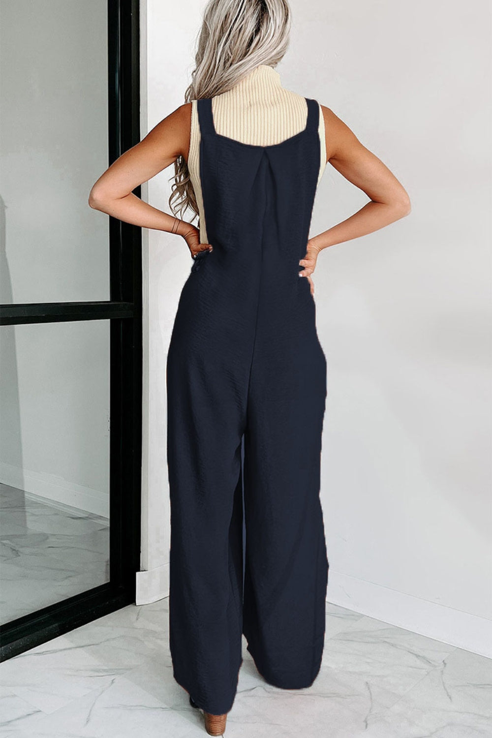 Square Neck Wide Strap Jumpsuit - The Boutie Shop