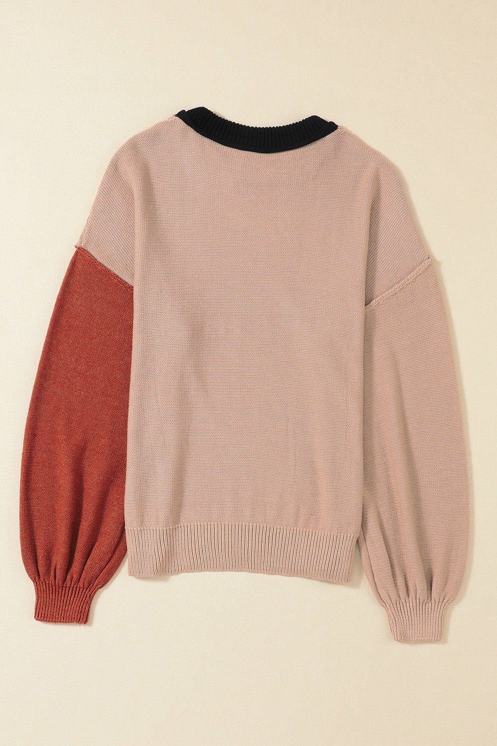 Contrast Round Neck Dropped Shoulder Sweater - The Boutie Shop