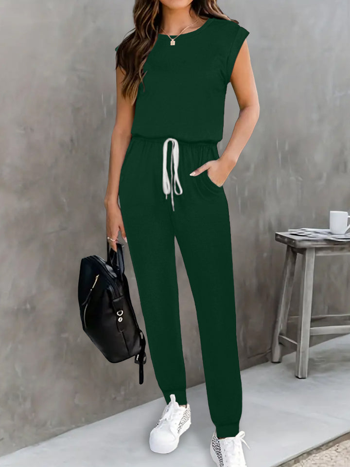 Drawstring Round Neck Sleeveless Jumpsuit - The Boutie Shop