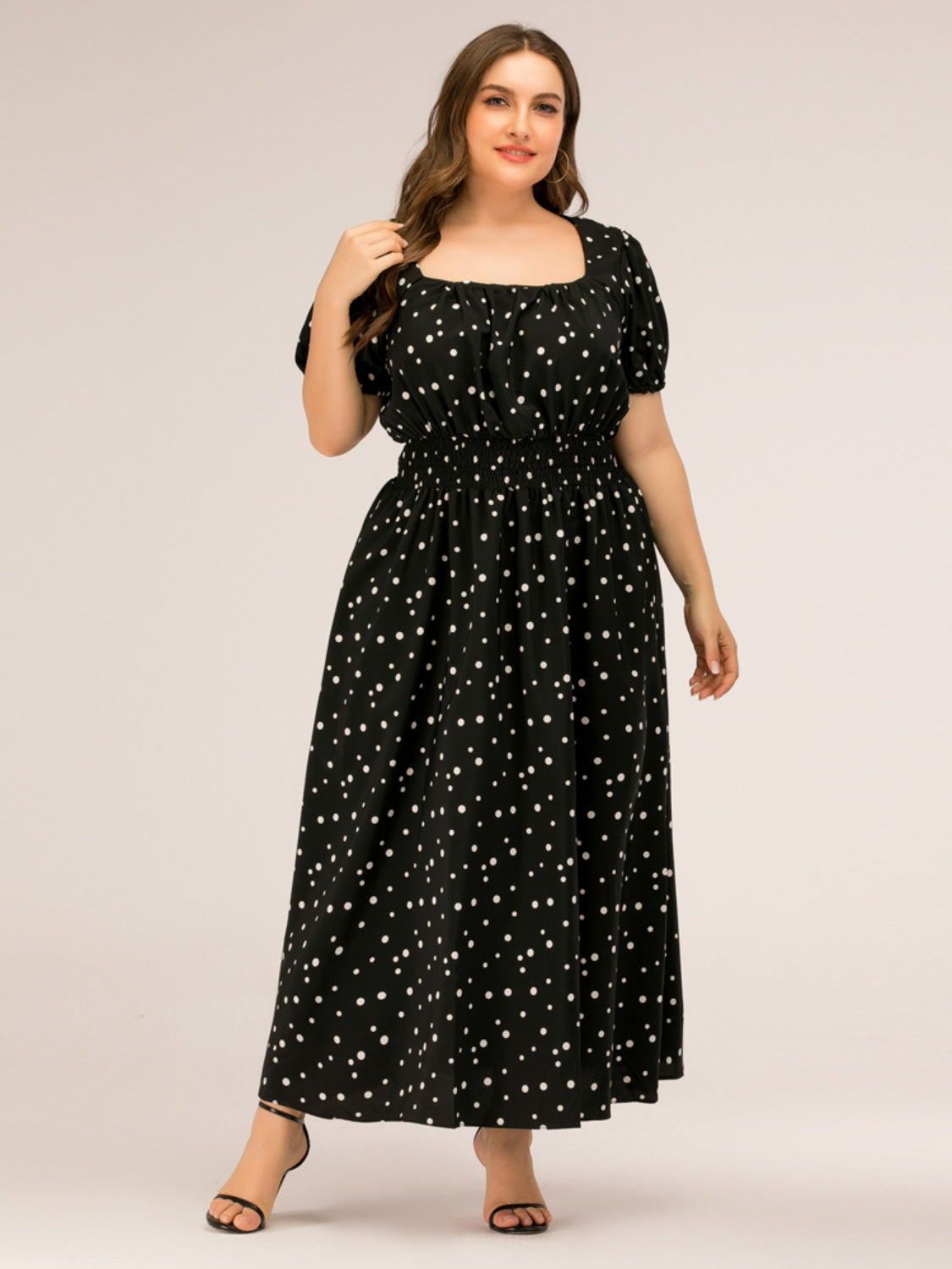 Plus Size Polka Dot Square Neck Dress - The Boutie Shop