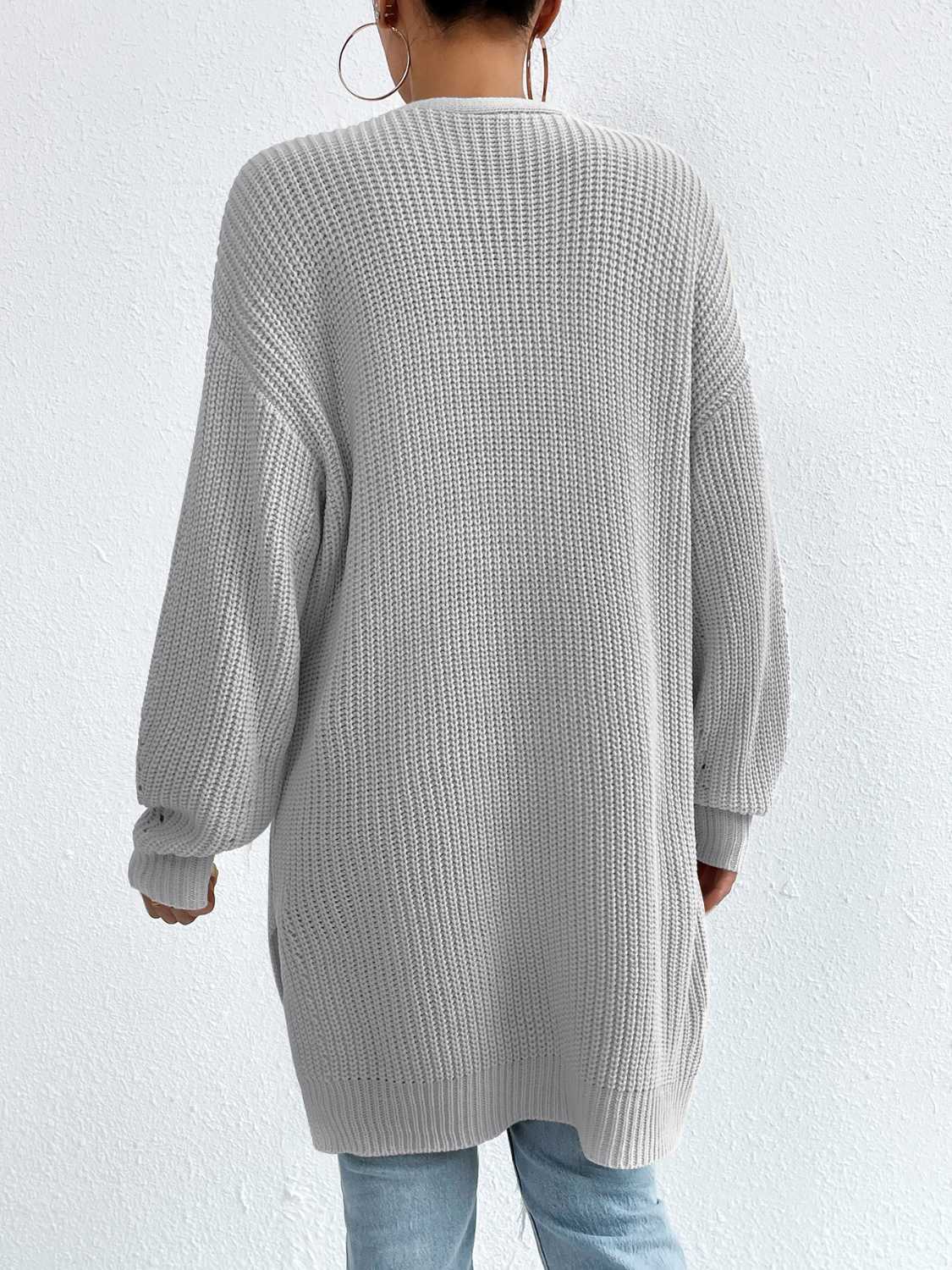 Open Front Dropped Shoulder Slit Cardigan - The Boutie Shop