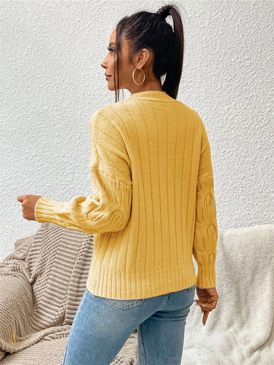 Round Neck Long Sleeve Sweater - The Boutie Shop