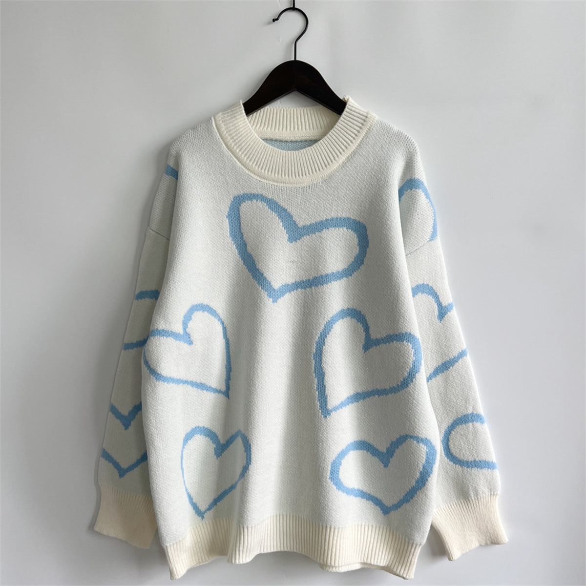 Heart Pattern Long Sleeve Sweater - The Boutie Shop