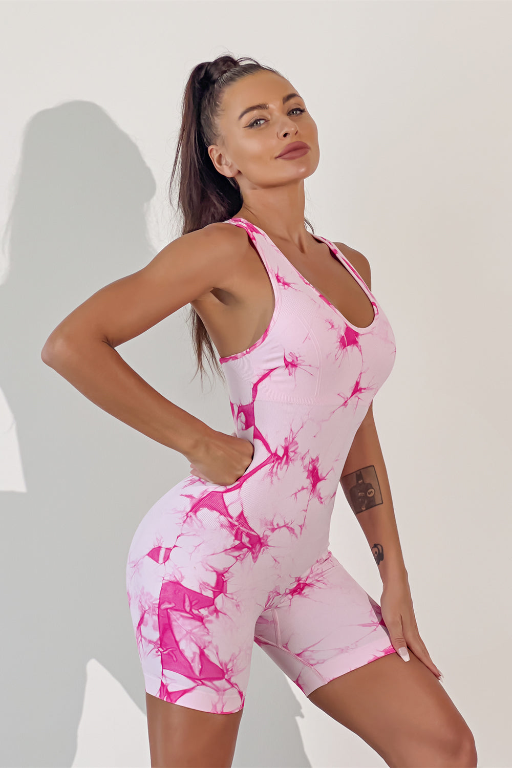 Printed Crisscross Wide Strap Active Romper - The Boutie Shop