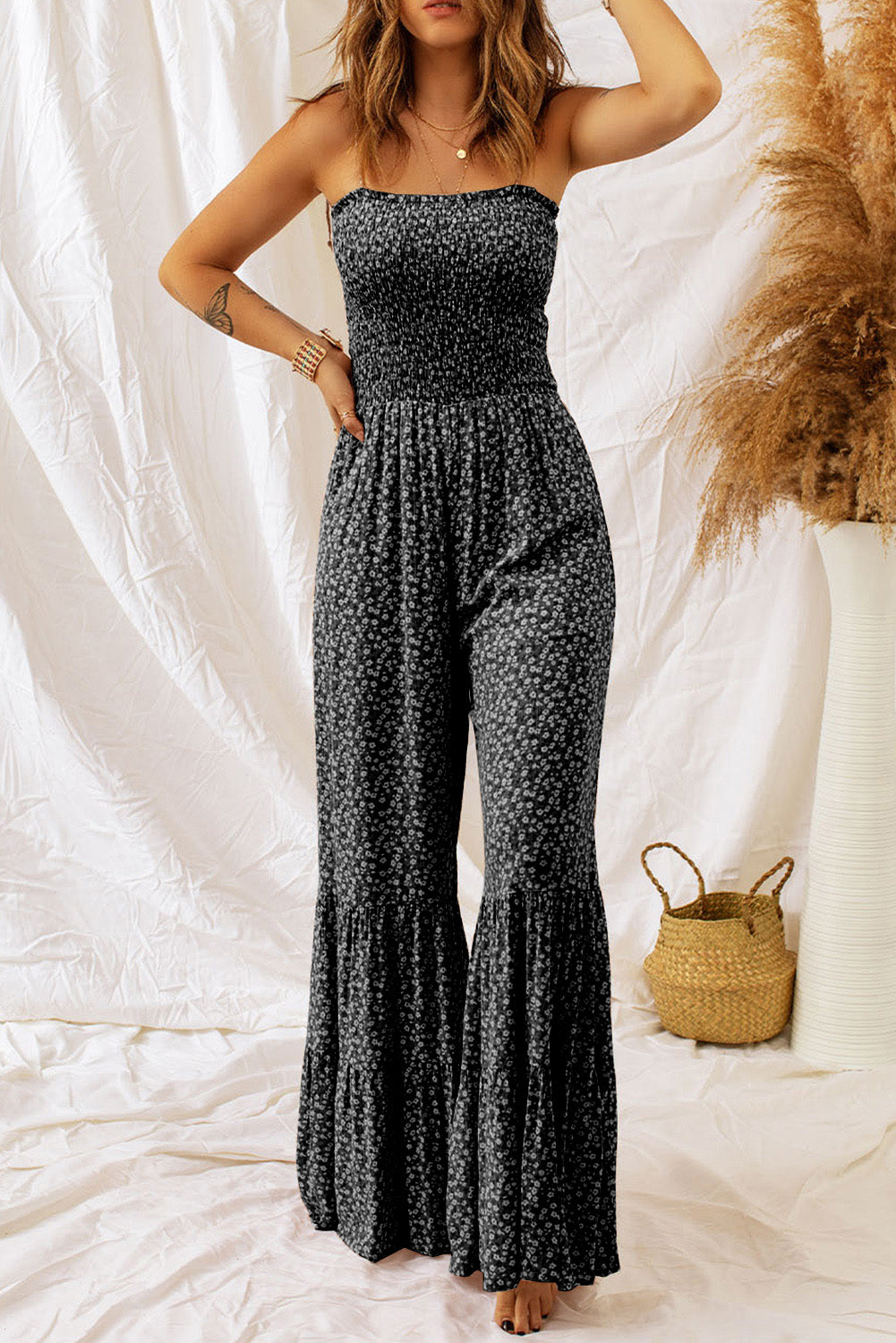 Floral Spaghetti Strap Wide Leg Jumpsuit - The Boutie Shop