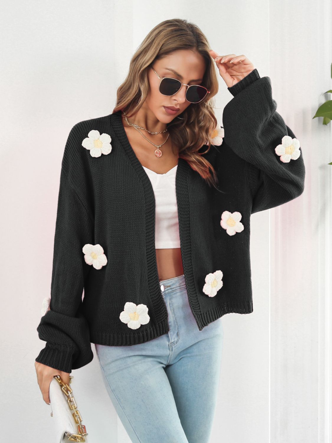 Floral Open Front Long Sleeve Cardigan - The Boutie Shop