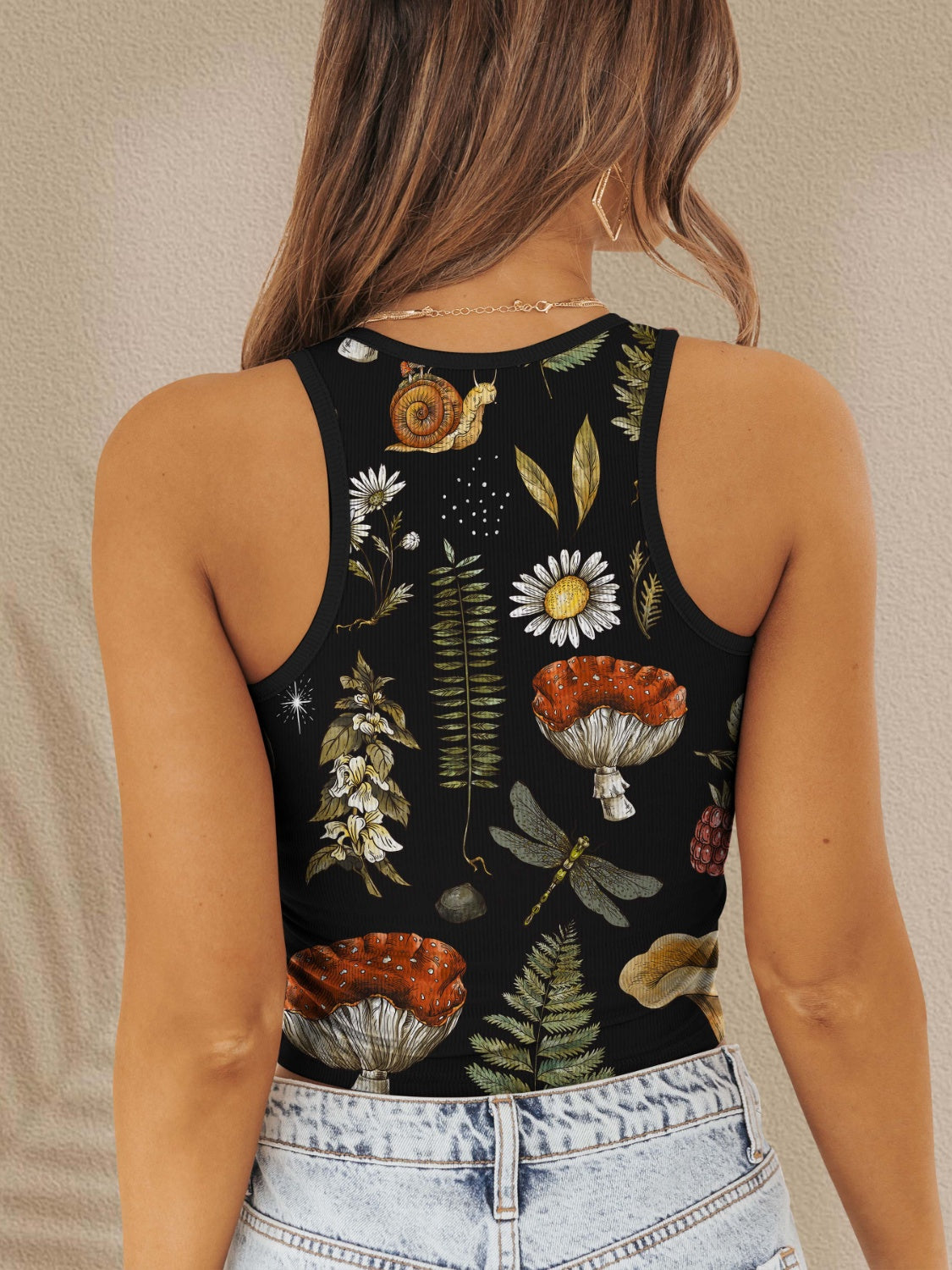 FAM-FAM Printed Round Neck Wide Strap Tank - The Boutie Shop