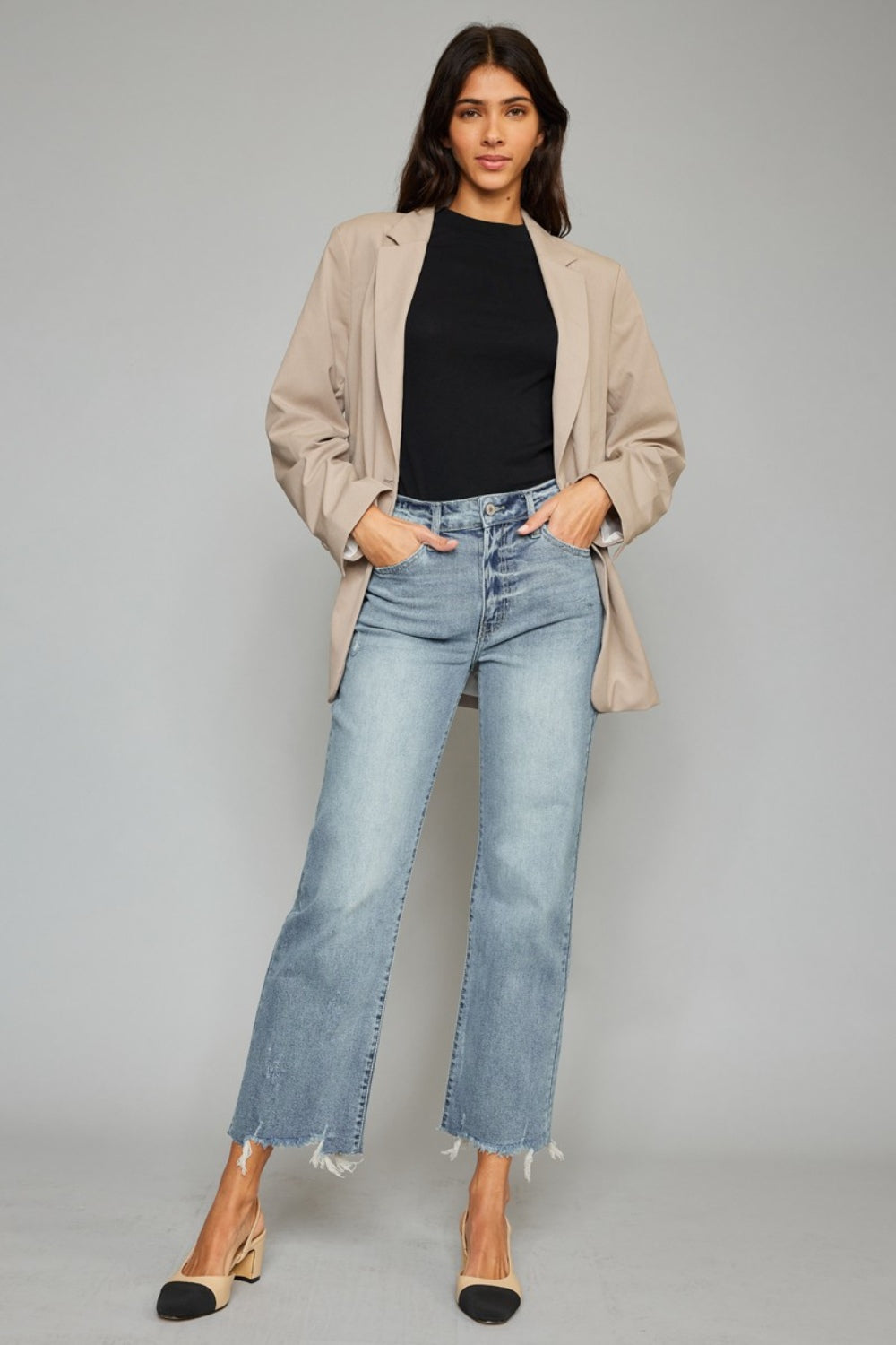 Kancan High Waist Raw Hem Cropped Wide Leg Jeans - The Boutie Shop