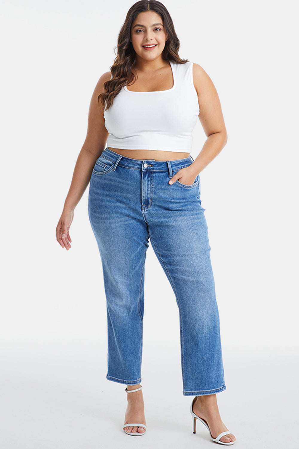 BAYEAS Full Size High Waist Raw Hem Straight Jeans - The Boutie Shop