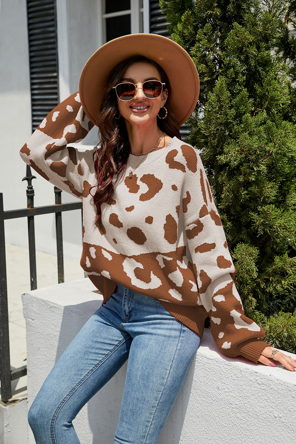 Leopard Drop Shoulder Sweater - The Boutie Shop