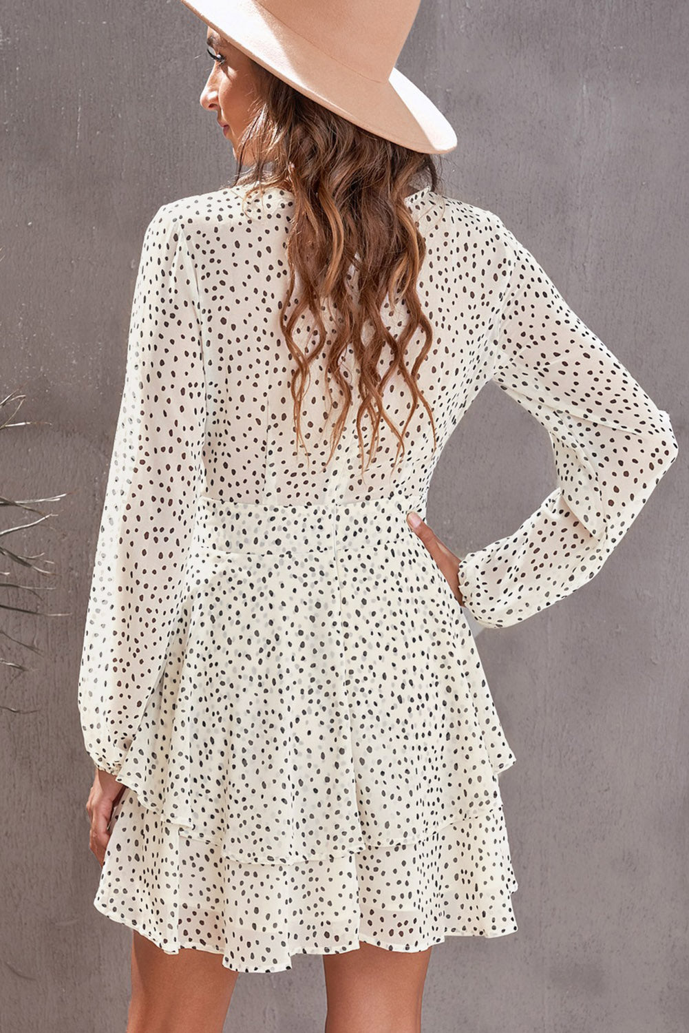 Tied Polka Dot Balloon Sleeve Layered Dress - The Boutie Shop