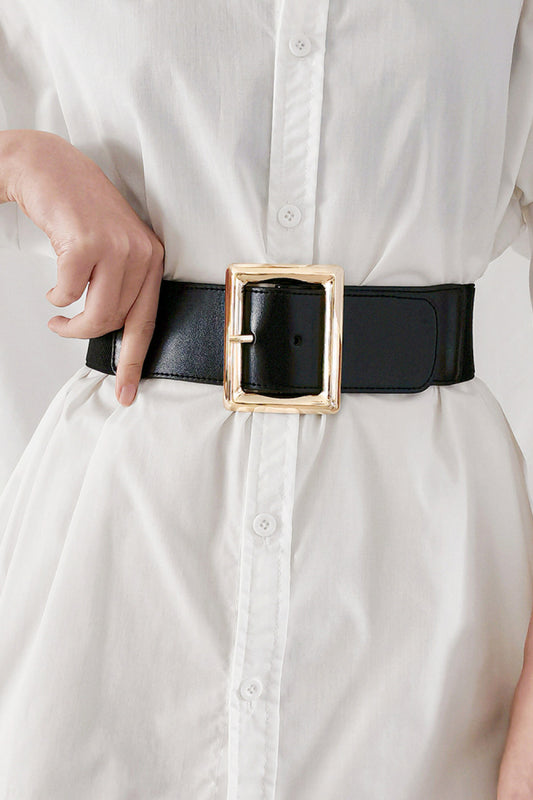 Rectangle Buckle Elastic Wide Belt - The Boutie Shop