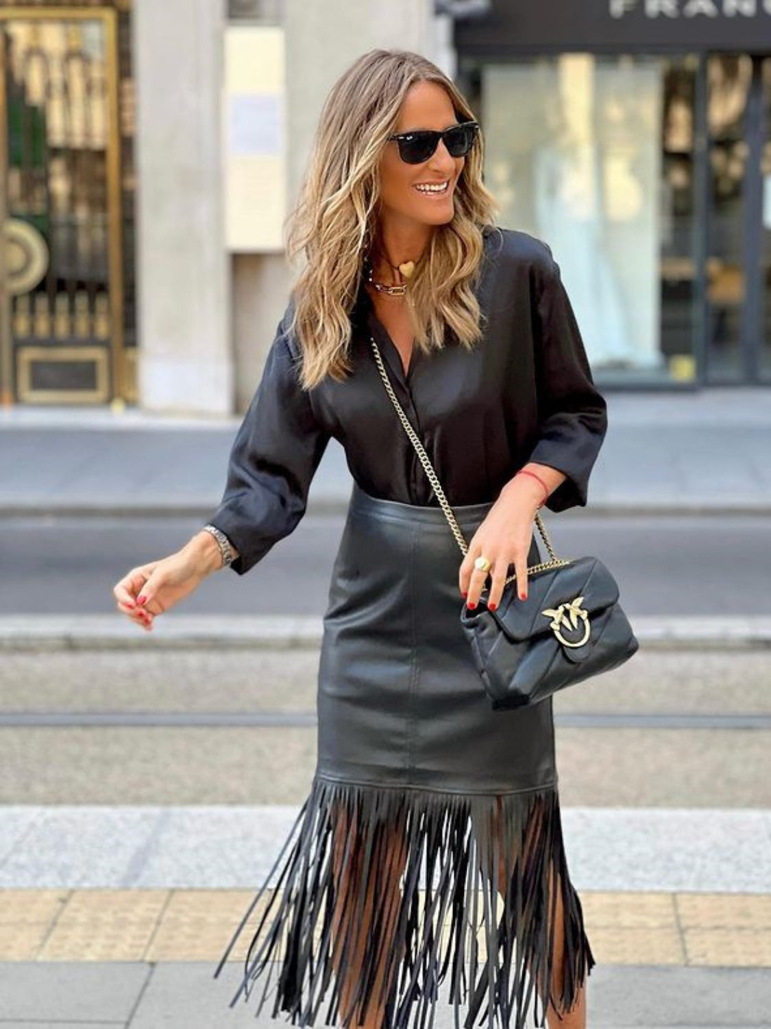 High Waist Fringe Hem Skirt - The Boutie Shop