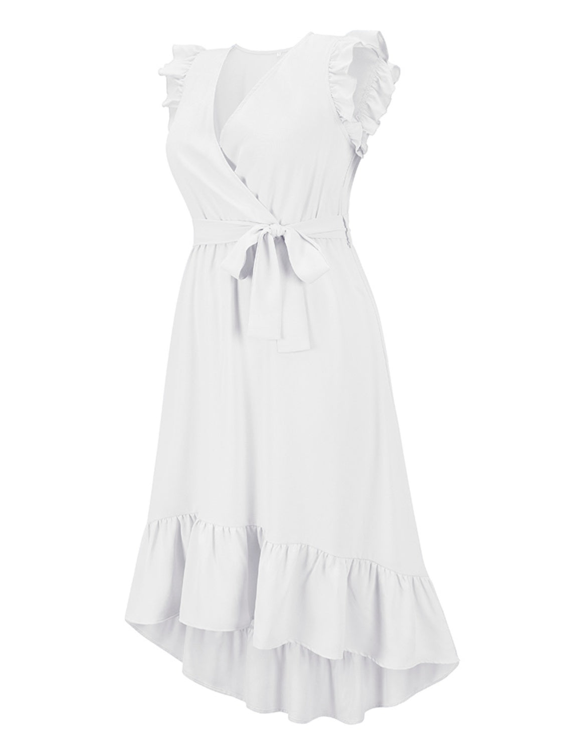 Tied Surplice Ruffle Hem Dress - The Boutie Shop