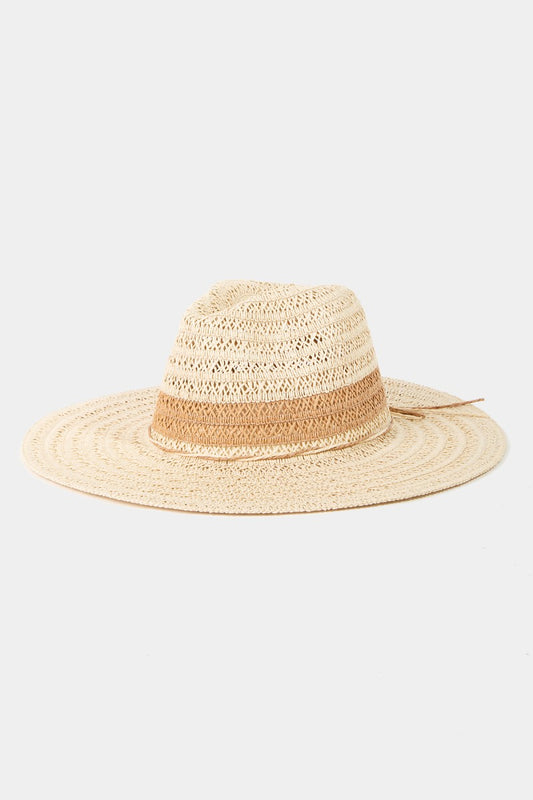 Fame Contrast Straw Braided Sun Hat - The Boutie Shop