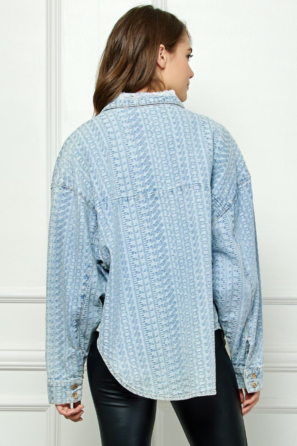 Veveret Button Up Dropped Shoulder Denim Top - The Boutie Shop