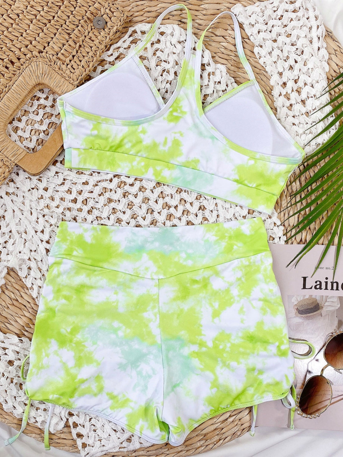 Tie-Dye Spaghetti Strap Top and Drawstring Shorts Swim Set - The Boutie Shop