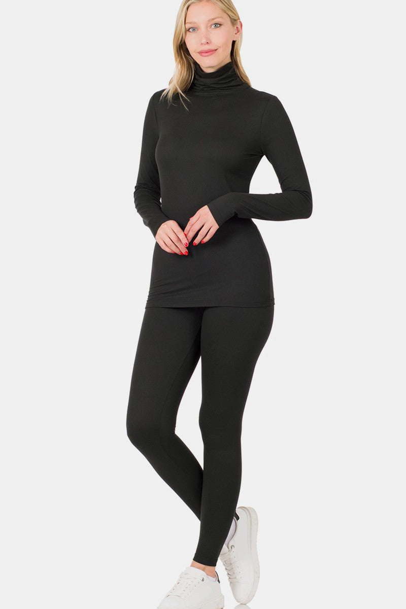 Zenana Full Size Turtleneck Top and Leggings Lounge Set - The Boutie Shop