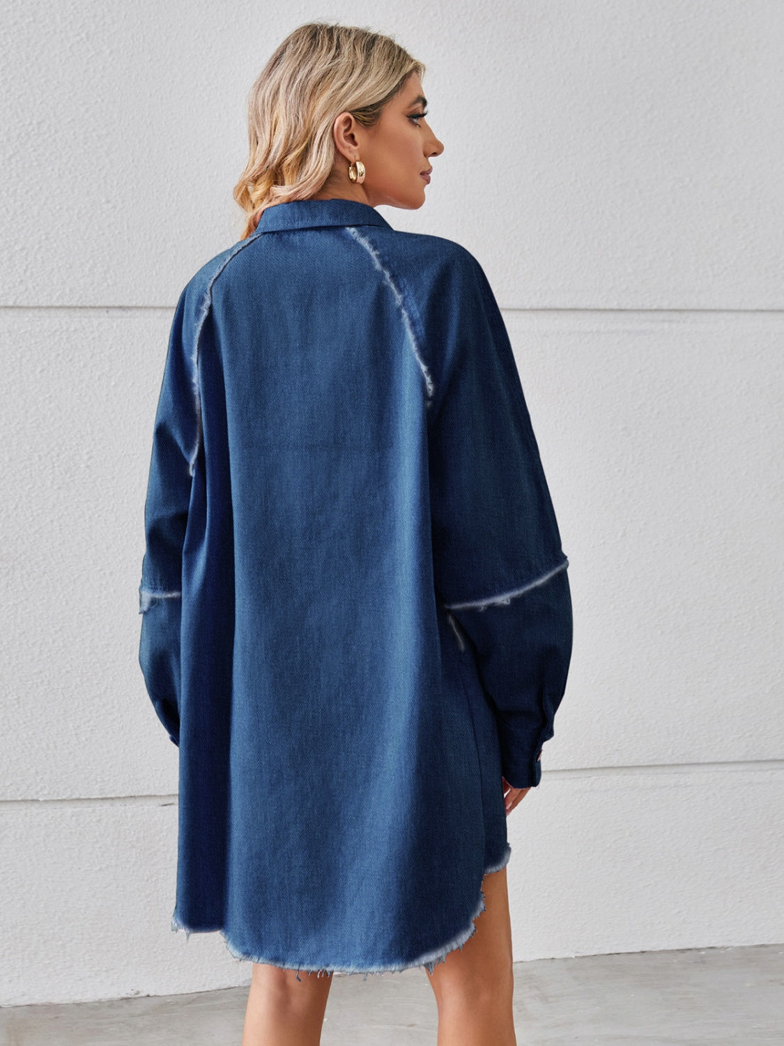 Raw Hem Button Up Denim Dress - The Boutie Shop