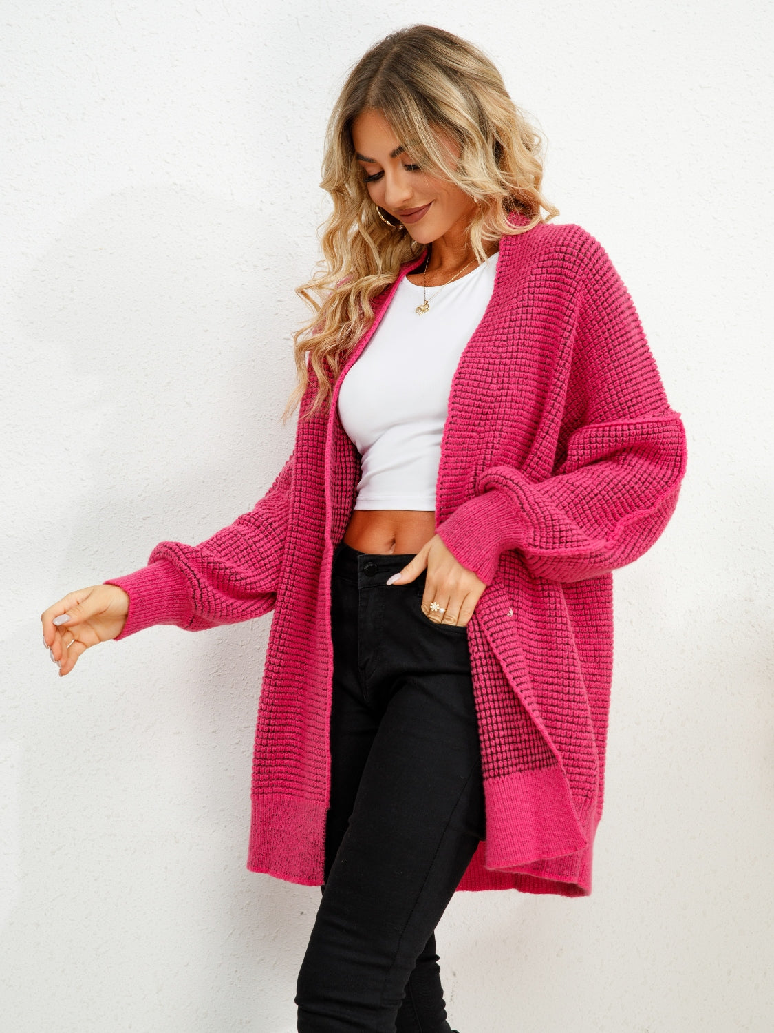Open Front Dropped Shoulder Cardigan - The Boutie Shop
