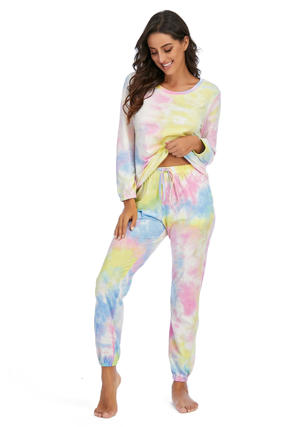 Tie-Dye Top and Drawstring Pants Lounge Set - The Boutie Shop