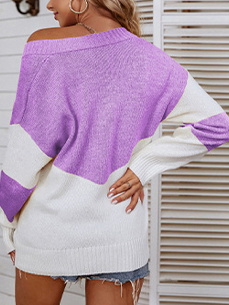 Color Block V-Neck Sweater - The Boutie Shop