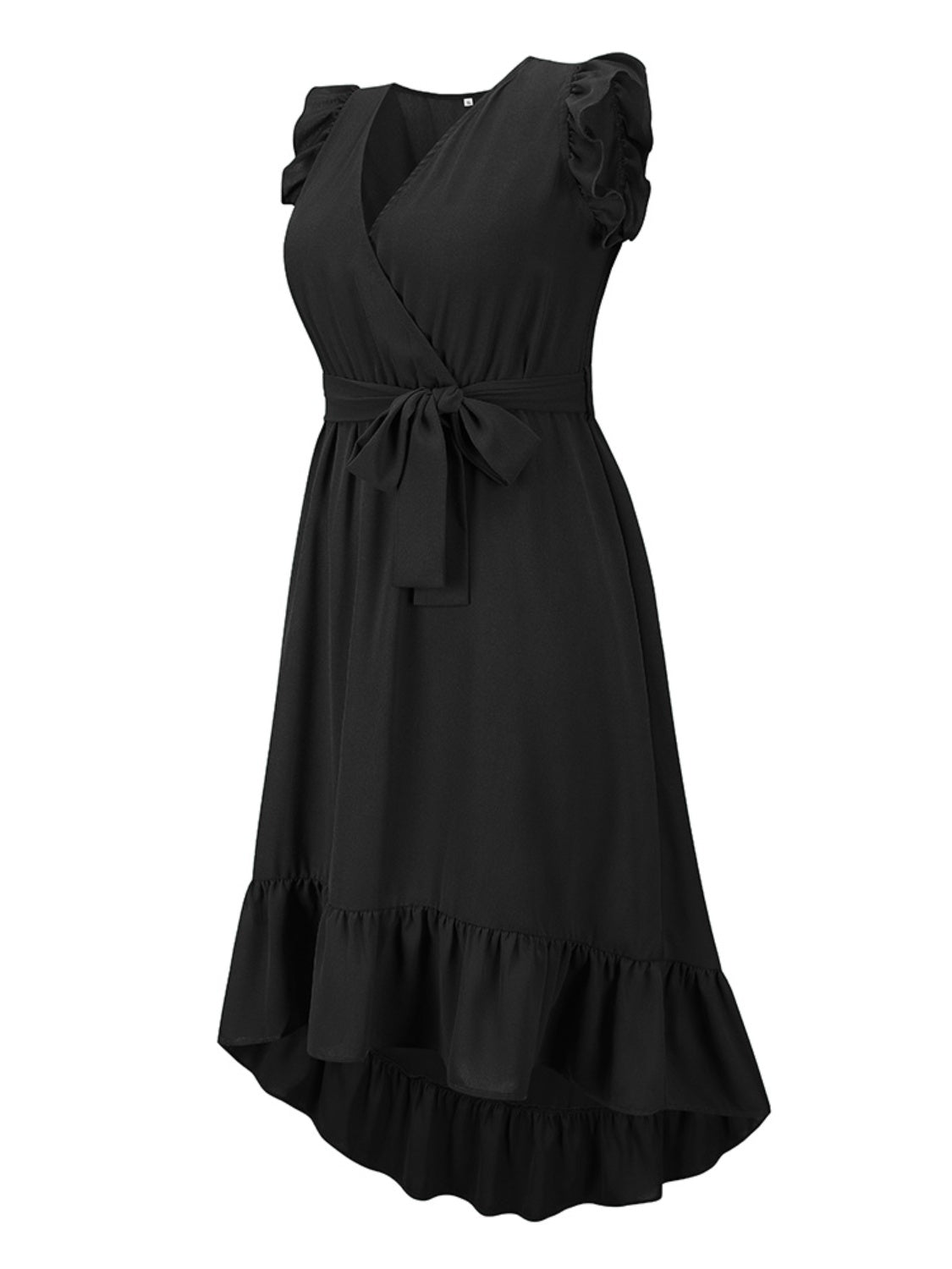 Tied Surplice Ruffle Hem Dress - The Boutie Shop