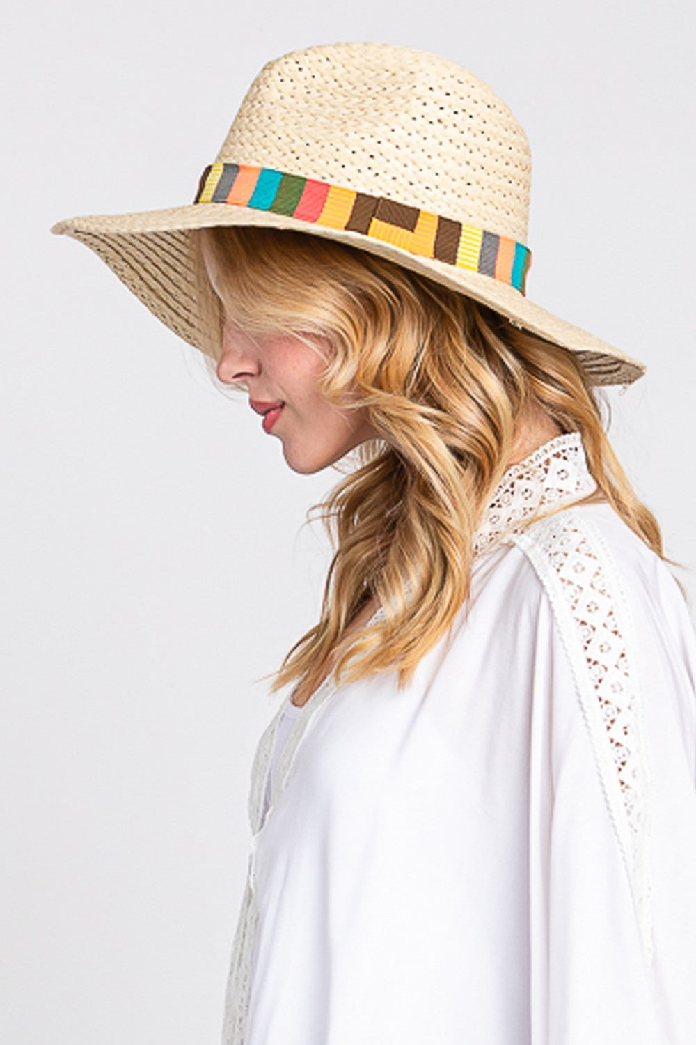 Fame Contrast Wide Brim Straw Hat - The Boutie Shop