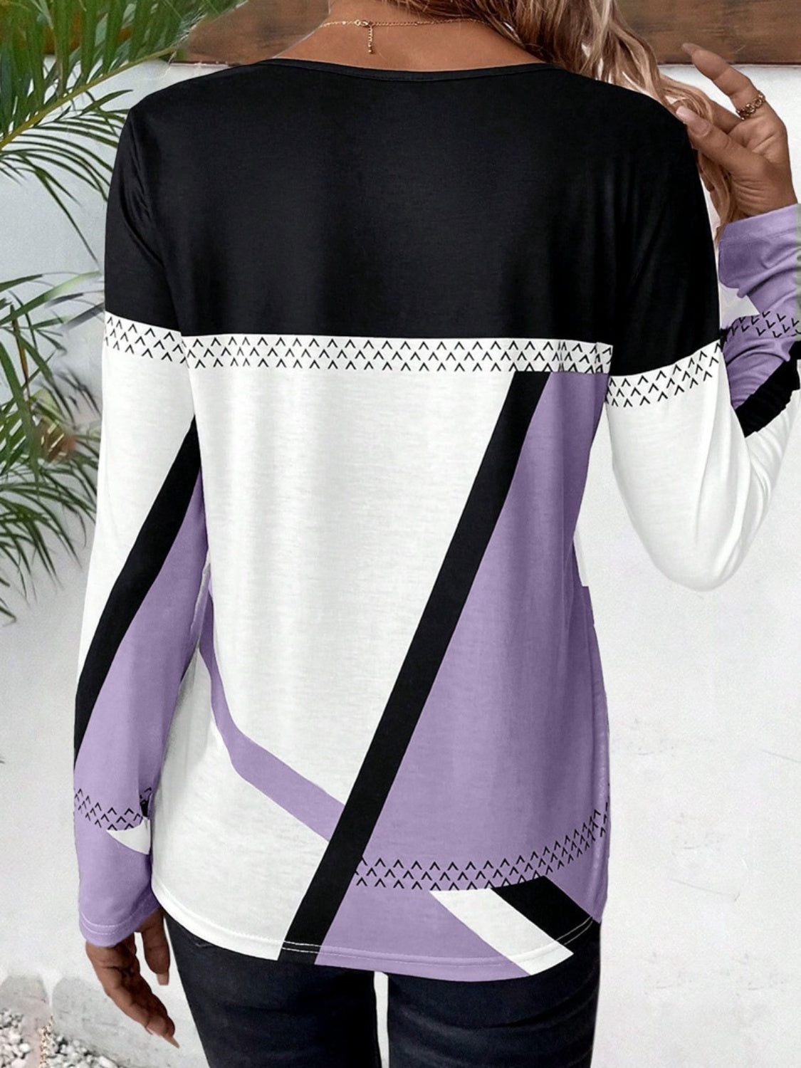 Contrast Round Neck Long Sleeve T-Shirt - The Boutie Shop