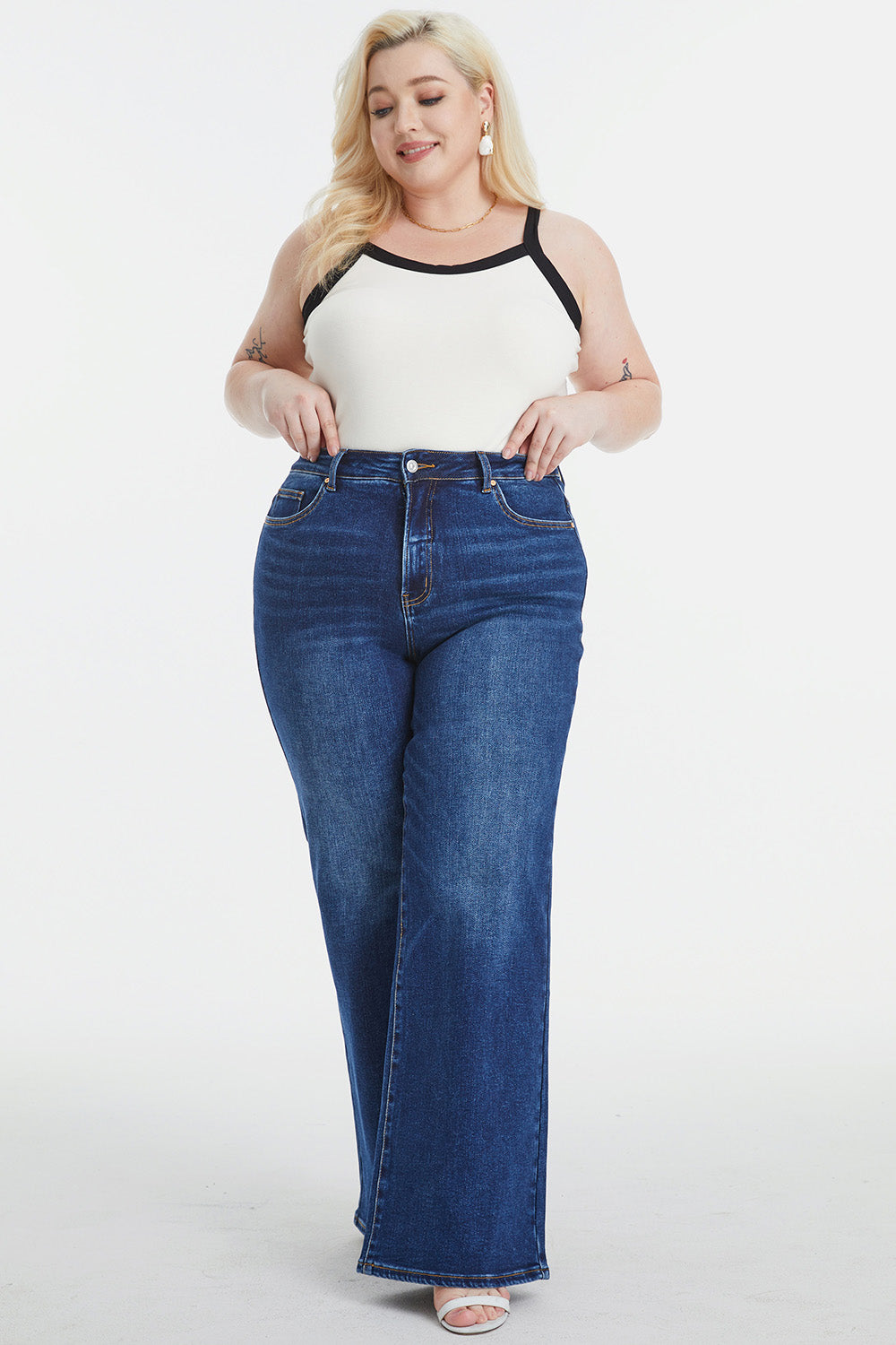 BAYEAS Full Size High Waist Cat's Whisker Wide Leg Jeans - The Boutie Shop