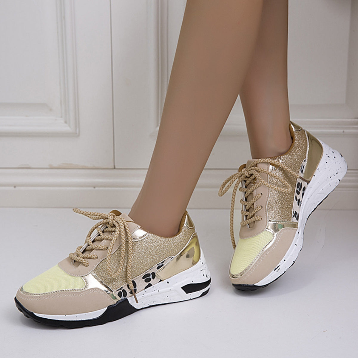 Lace-Up Round Toe Platform Sneakers - The Boutie Shop