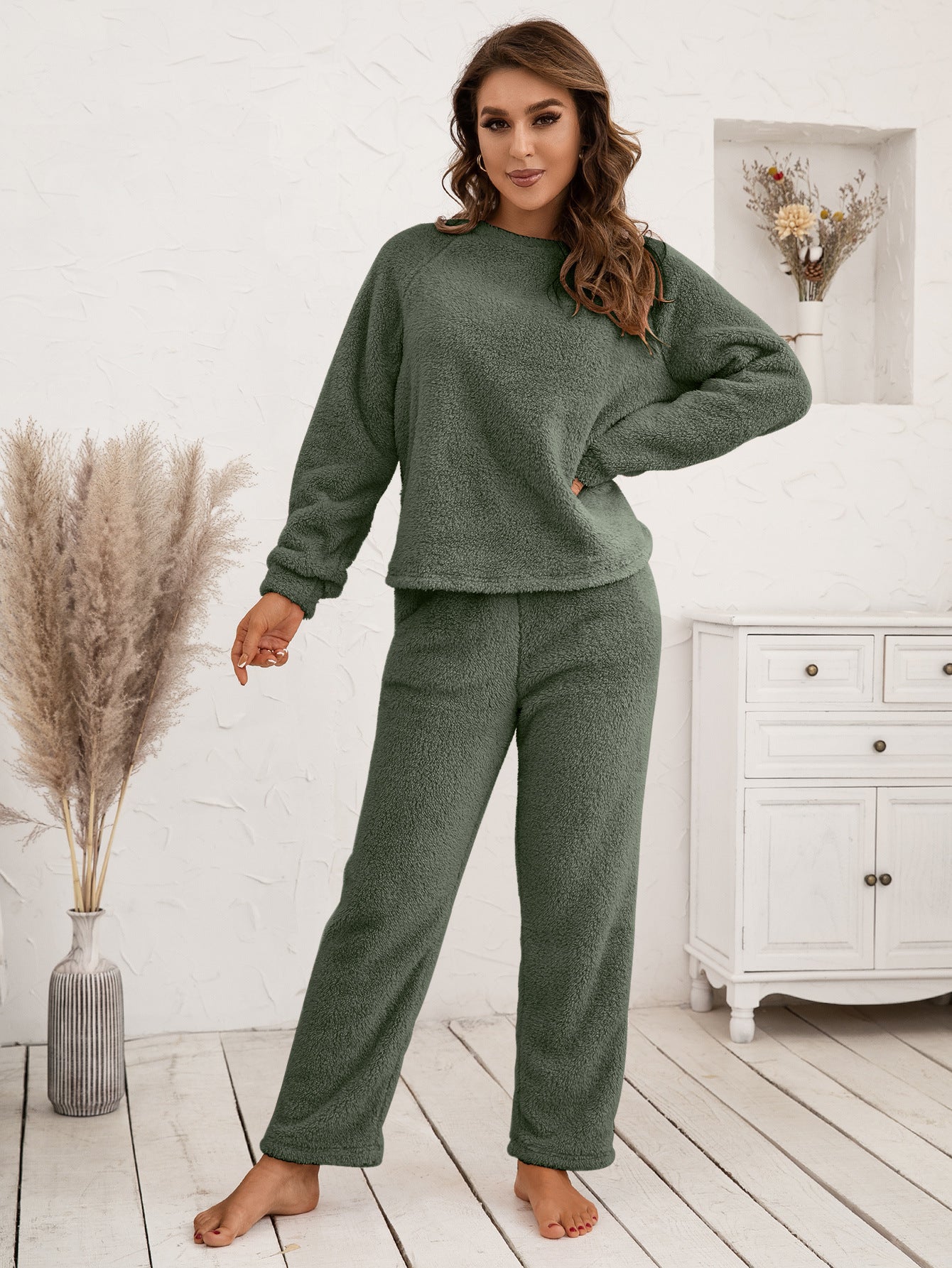 Ivy Lane Teddy Long Sleeve Top and Pants Lounge Set - The Boutie Shop