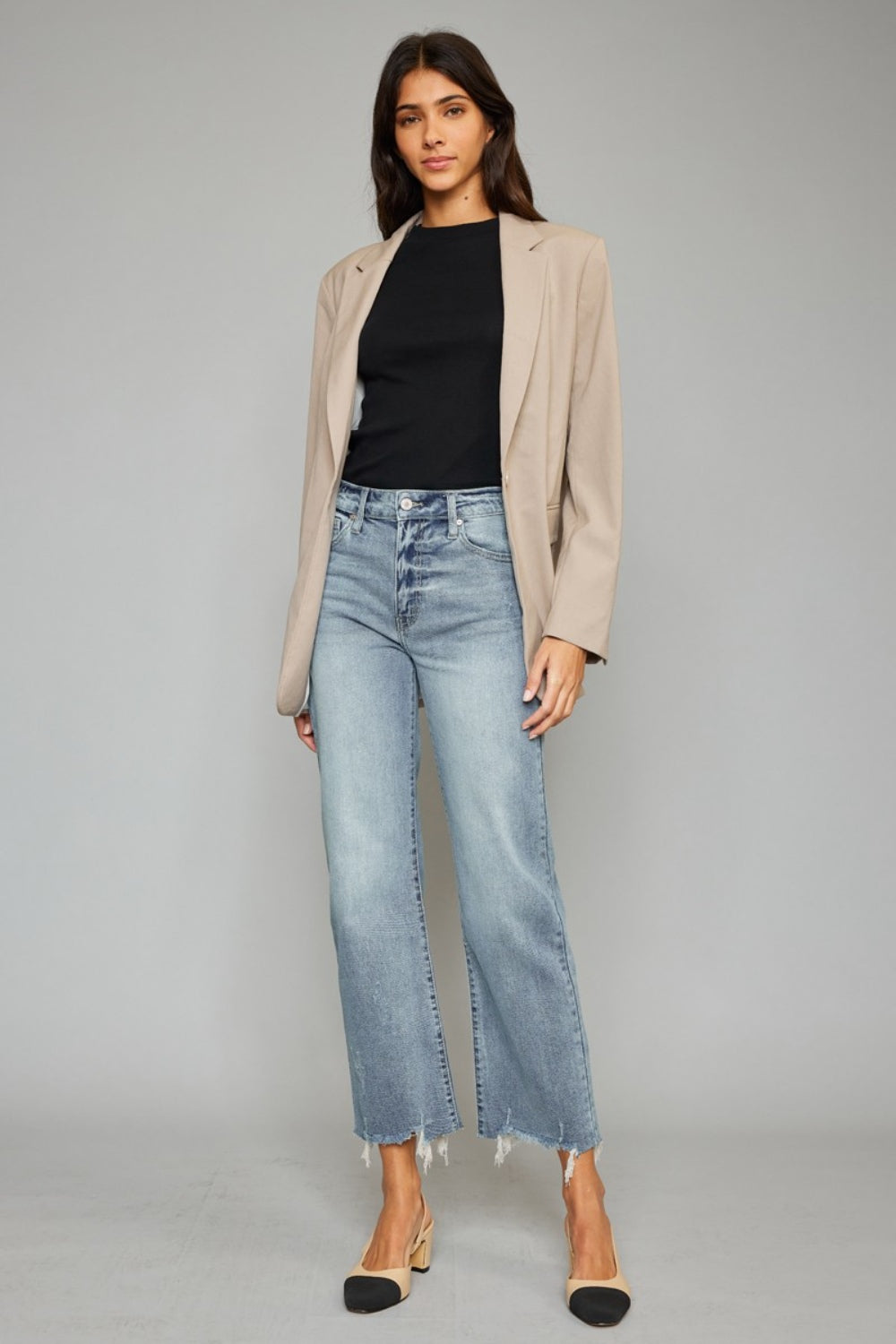 Kancan High Waist Raw Hem Cropped Wide Leg Jeans - The Boutie Shop