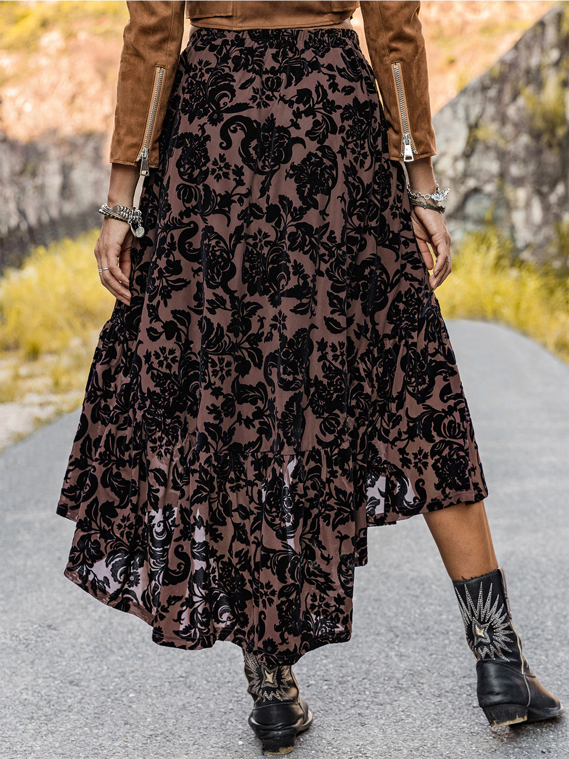 Printed Ruffled Midi Skirt - The Boutie Shop