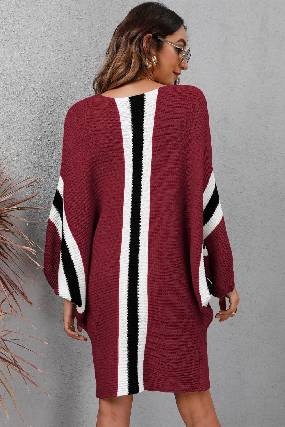 Ribbed Round Neck Long Sleeve Sweater Dress - The Boutie Shop