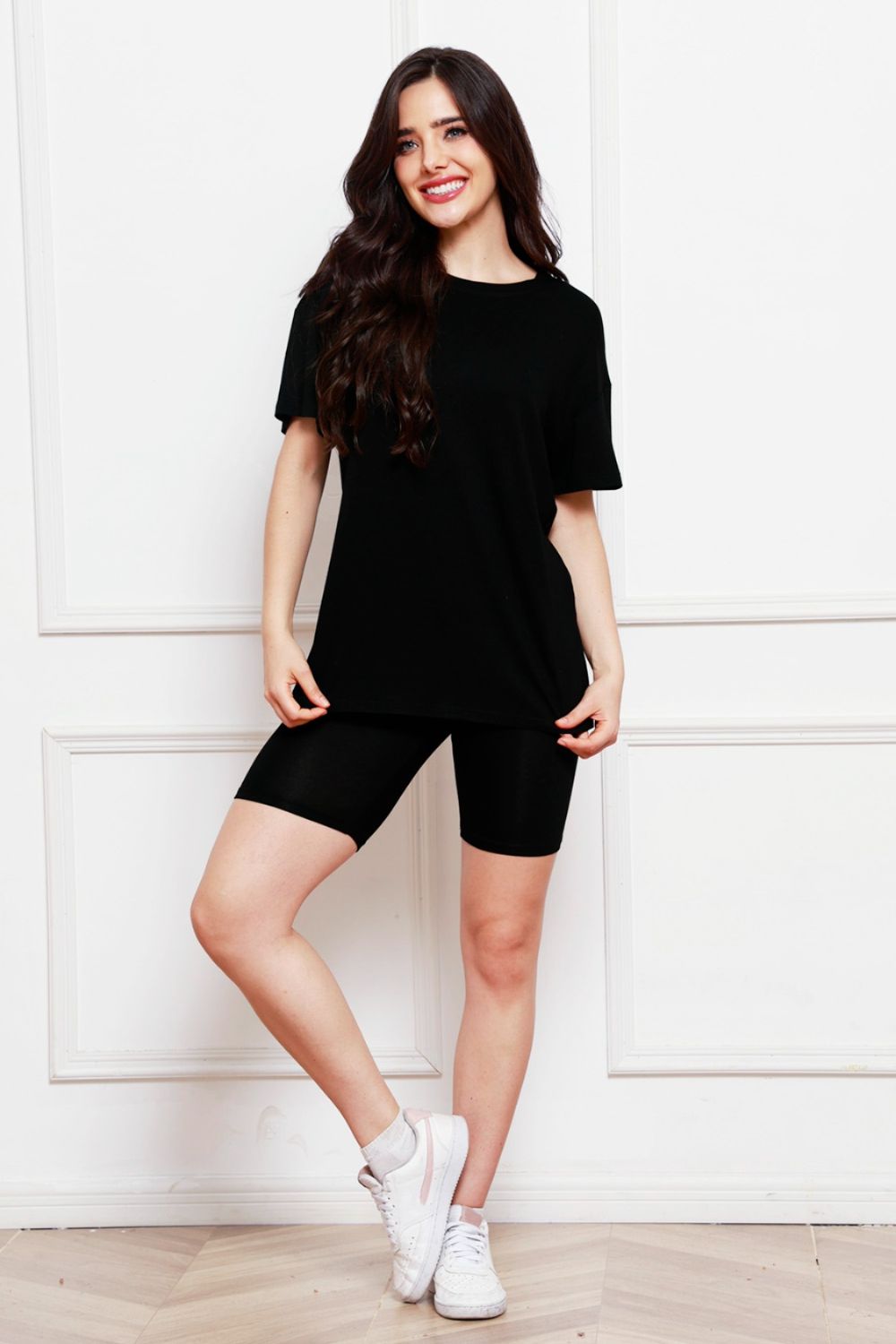 Round Neck Short Sleeve T-Shirt and Shorts Set - The Boutie Shop