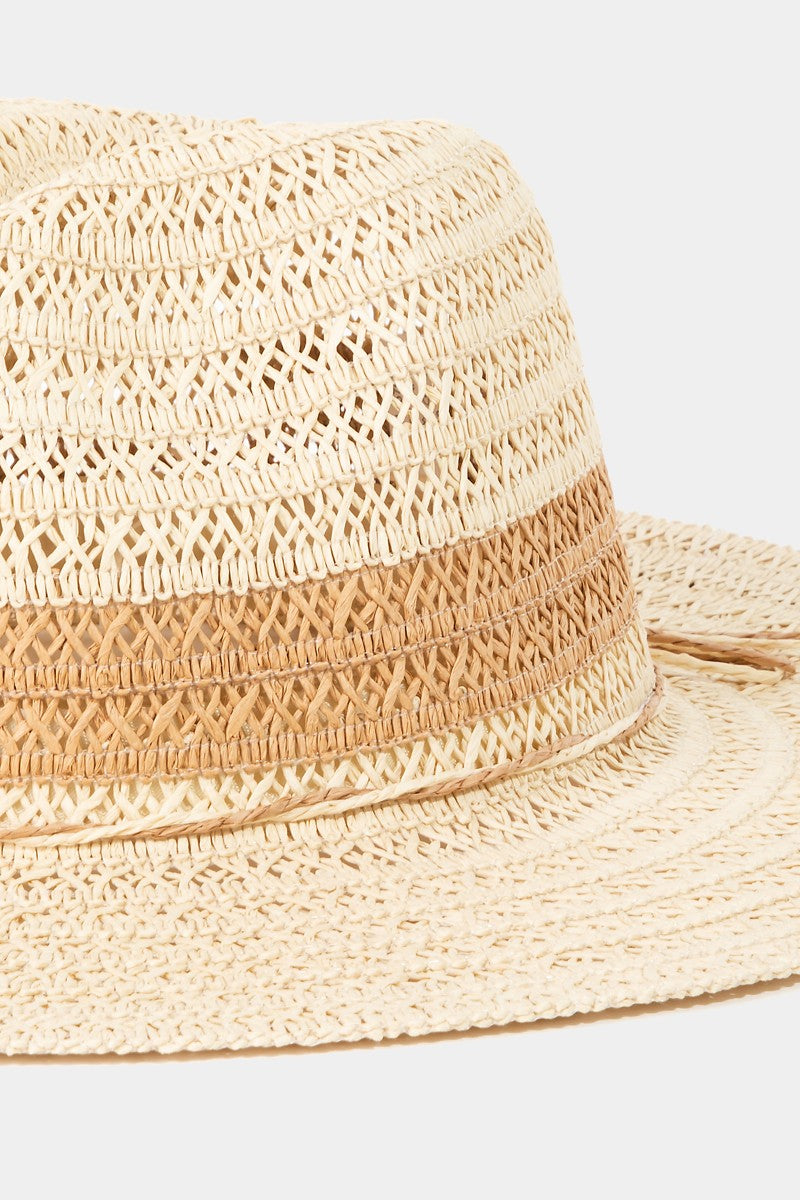 Fame Contrast Straw Braided Sun Hat - The Boutie Shop