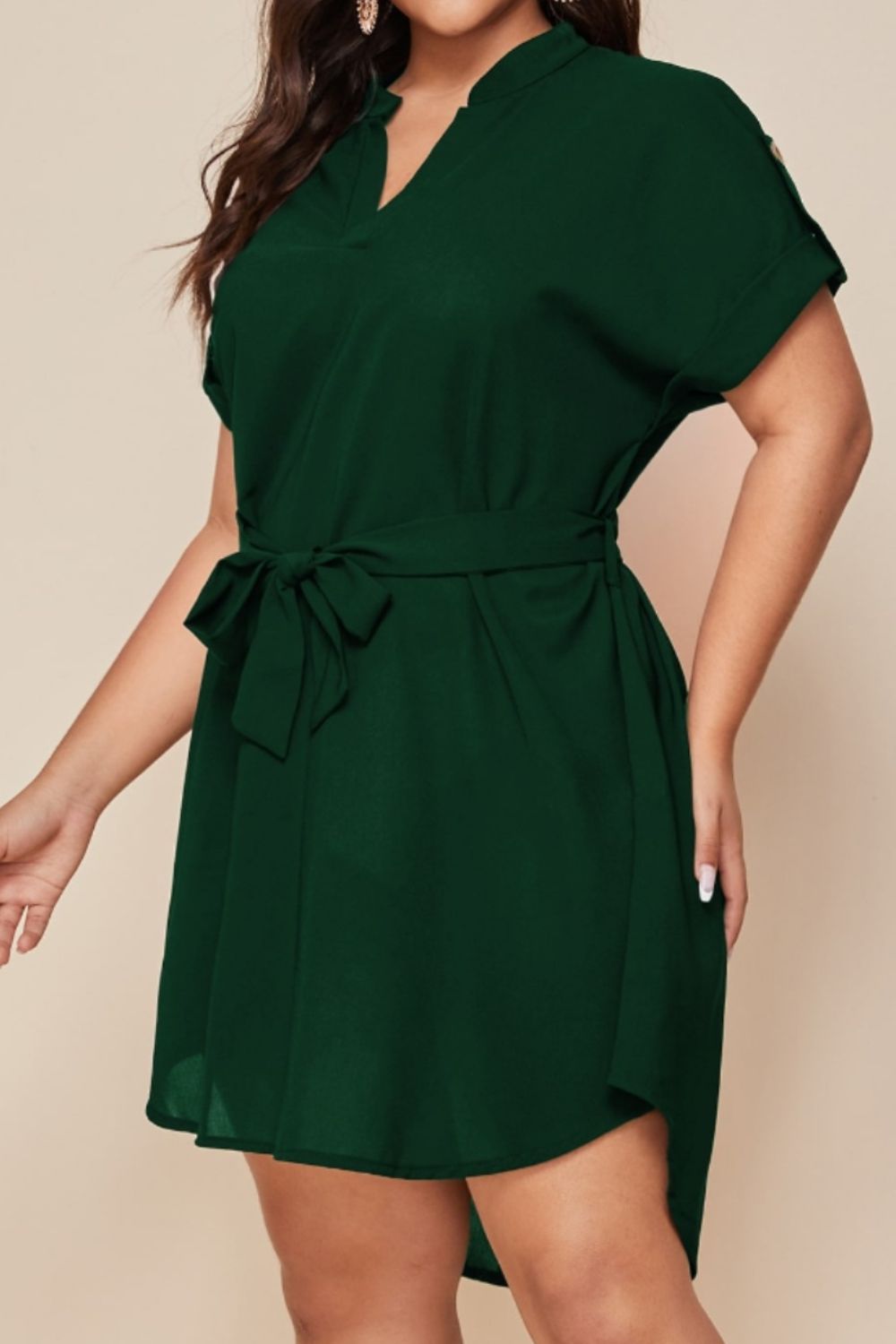 Plus Size Notched Tie Waist Mini Dress - The Boutie Shop