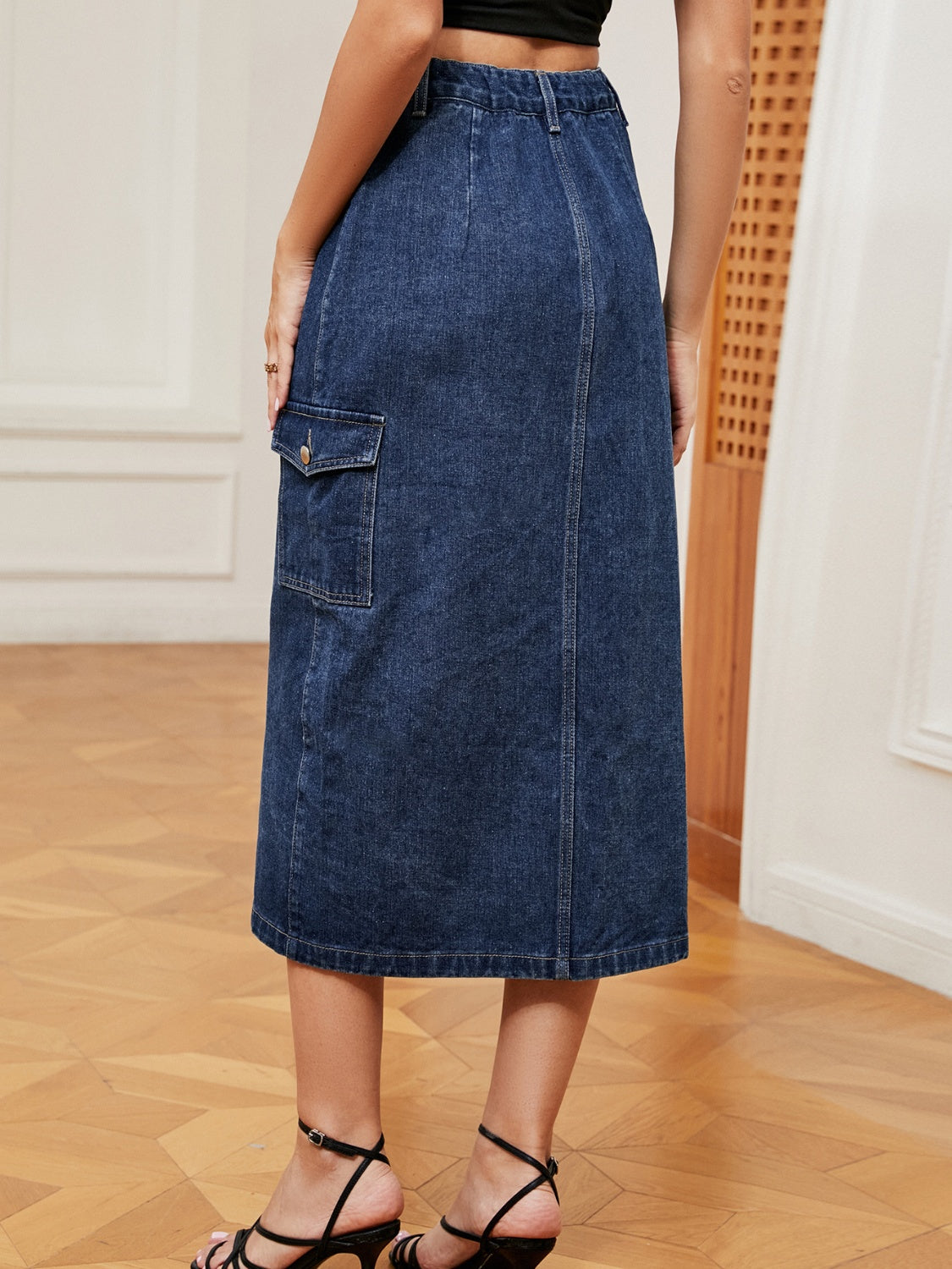 Button Down Midi Denim Skirt - The Boutie Shop