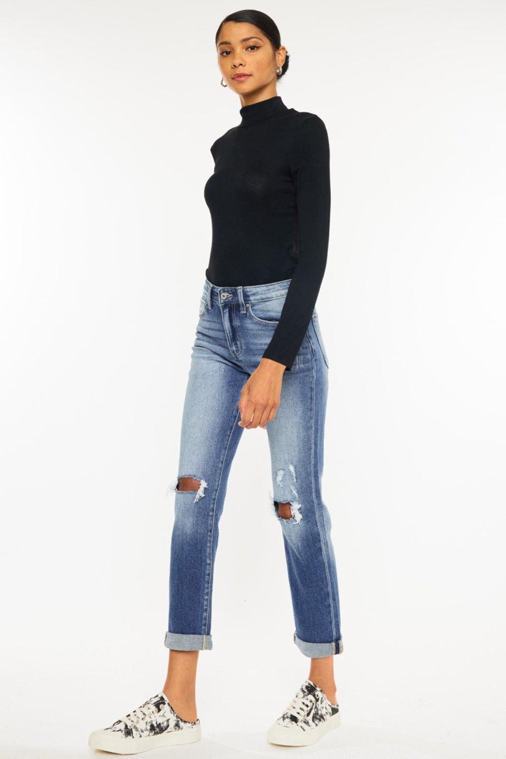 Kancan High Waist Distressed Hem Detail Cropped Straight Jeans - The Boutie Shop