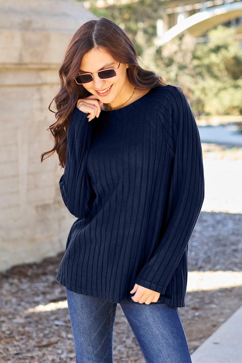 Basic Bae Full Size Ribbed Round Neck Long Sleeve Knit Top - The Boutie Shop